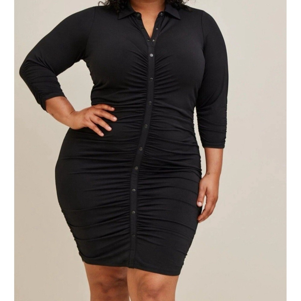 Torrid Black At The Knee Studio Shirred Shirt Dress Bodycon 3X Party Dress NEW